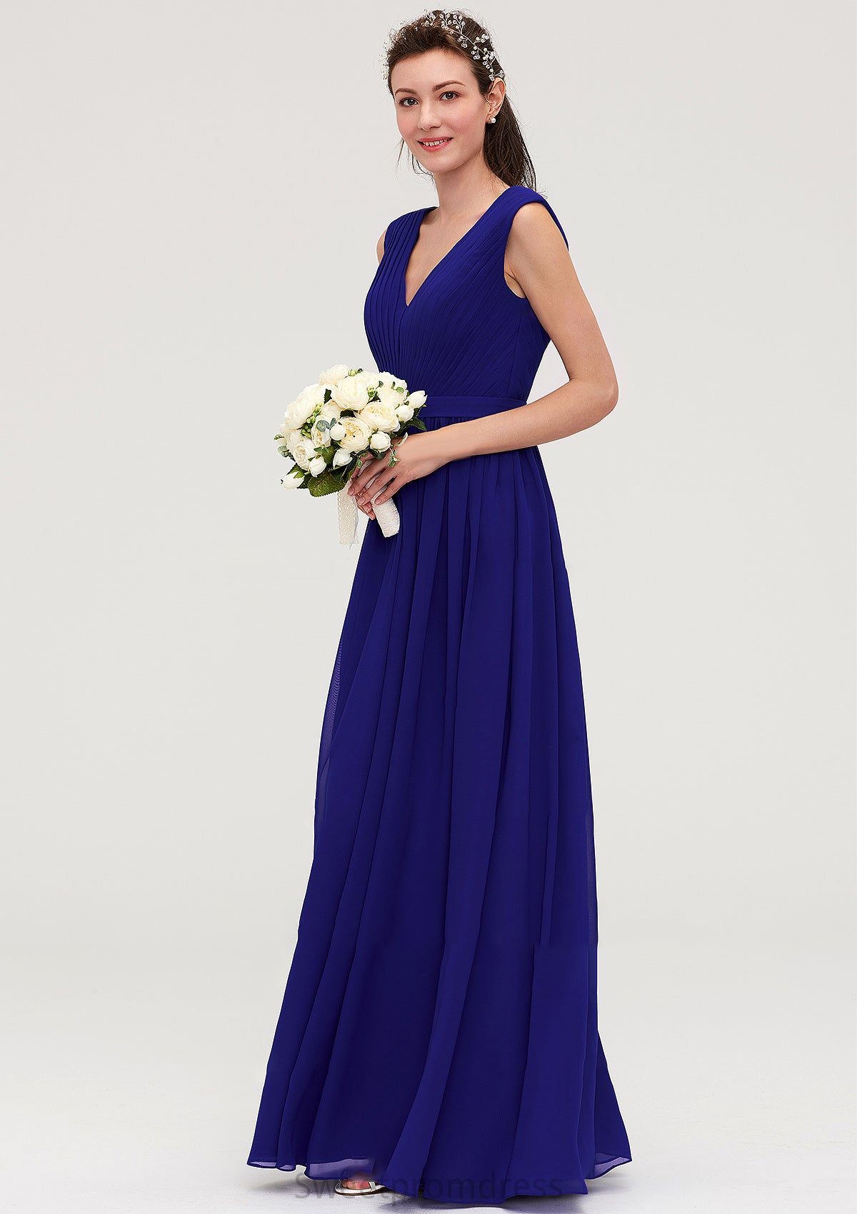 Sleeveless V Neck Chiffon A-line/Princess Long/Floor-Length Bridesmaid Dresseses With Pleated Catalina DHP0025459