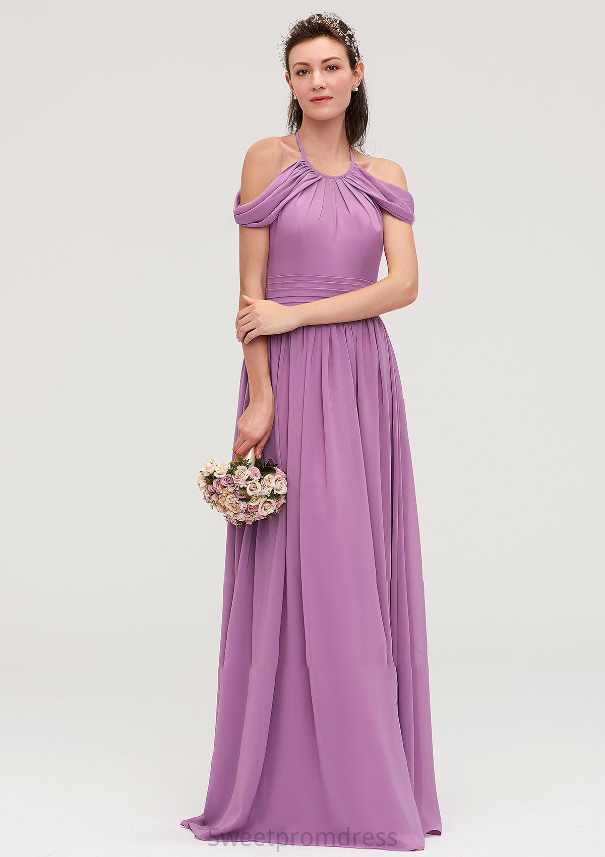 Scoop Neck Sleeveless Chiffon A-line/Princess Long/Floor-Length Bridesmaid Dresseses With Pleated Melody DHP0025461