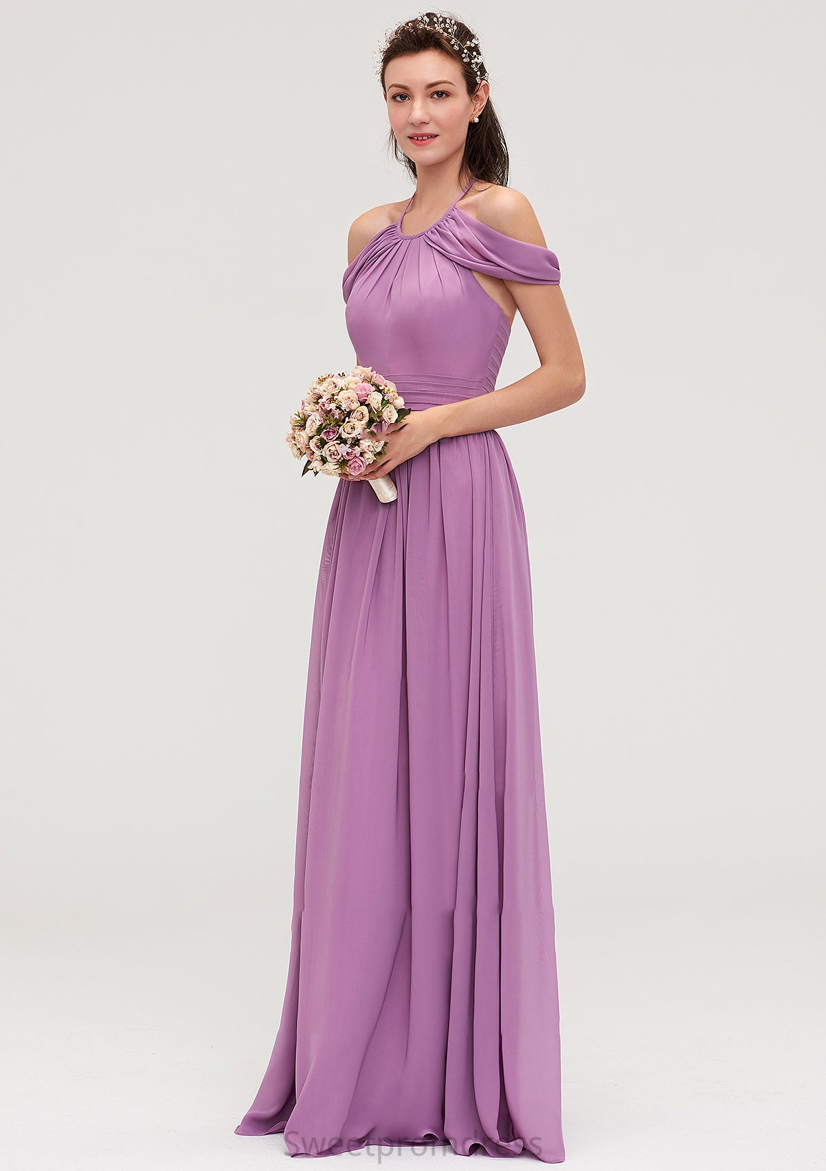 Scoop Neck Sleeveless Chiffon A-line/Princess Long/Floor-Length Bridesmaid Dresseses With Pleated Melody DHP0025461