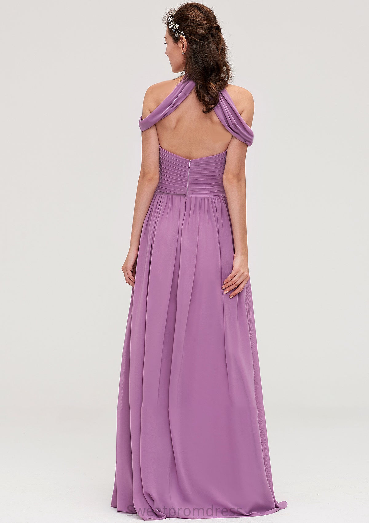 Scoop Neck Sleeveless Chiffon A-line/Princess Long/Floor-Length Bridesmaid Dresseses With Pleated Melody DHP0025461