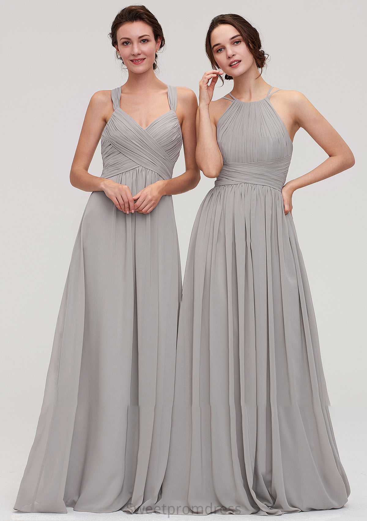 Halter Sleeveless A-line/Princess Long/Floor-Length Chiffon Bridesmaid Dresses With Pleated Allisson DHP0025462