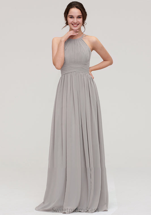 Halter Sleeveless A-line/Princess Long/Floor-Length Chiffon Bridesmaid Dresses With Pleated Allisson DHP0025462