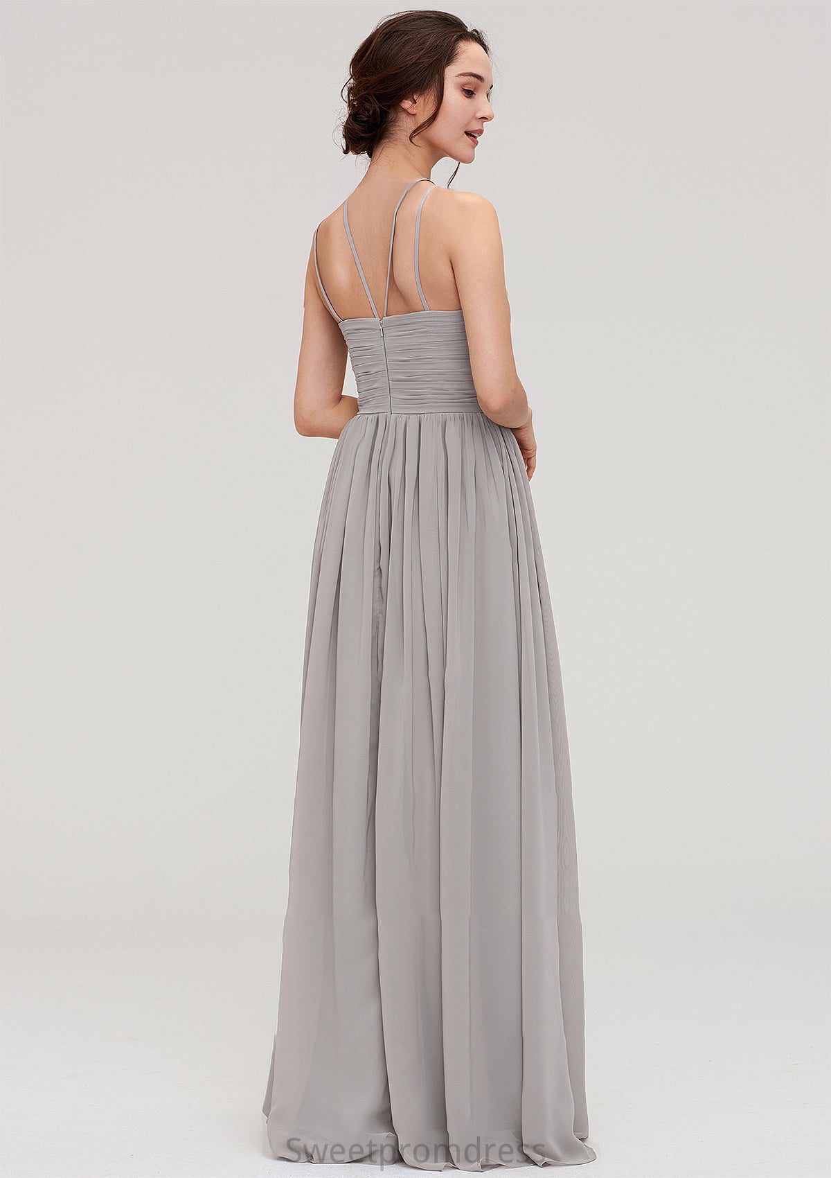 Halter Sleeveless A-line/Princess Long/Floor-Length Chiffon Bridesmaid Dresses With Pleated Allisson DHP0025462