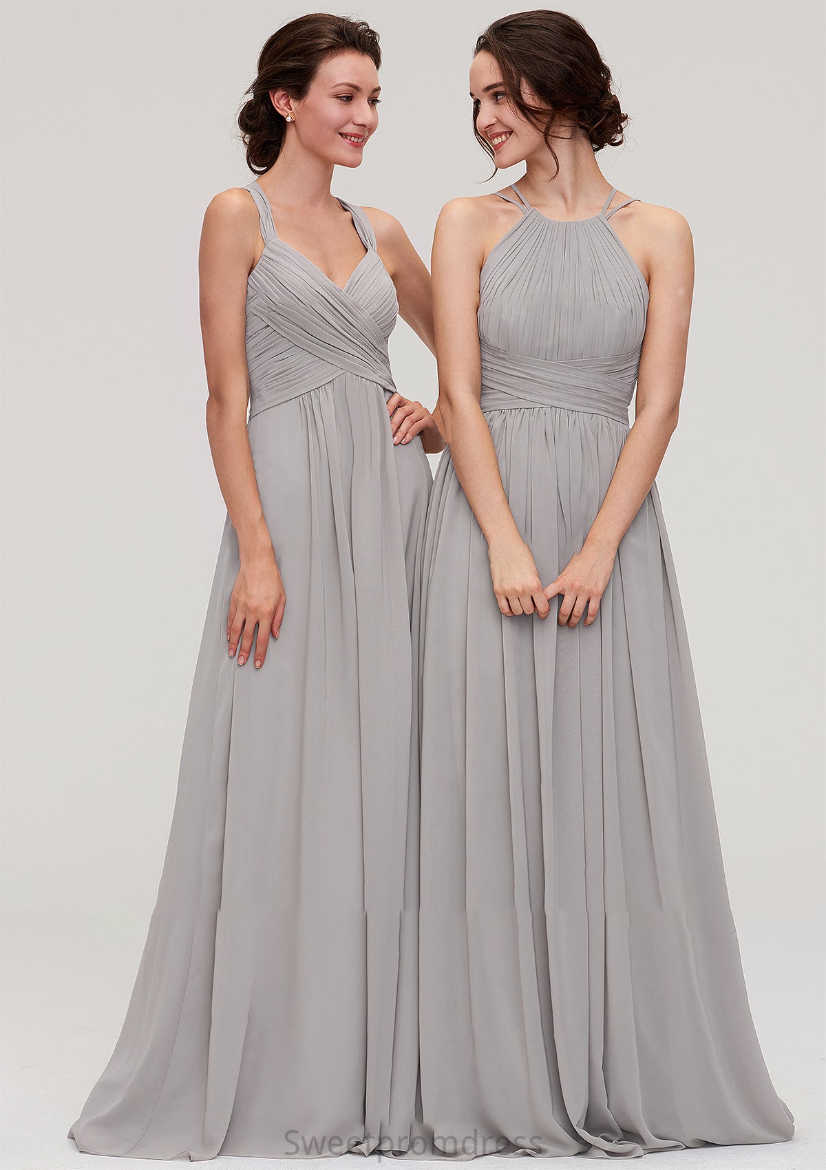 Halter Sleeveless A-line/Princess Long/Floor-Length Chiffon Bridesmaid Dresses With Pleated Allisson DHP0025462