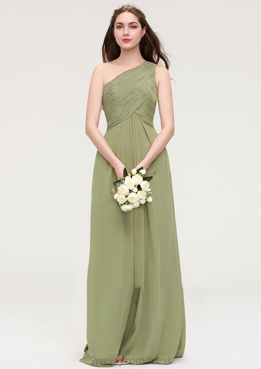 Sleeveless One-Shoulder Long/Floor-Length Chiffon A-line/Princess Bridesmaid Dresses With Pleated Carolina DHP0025463