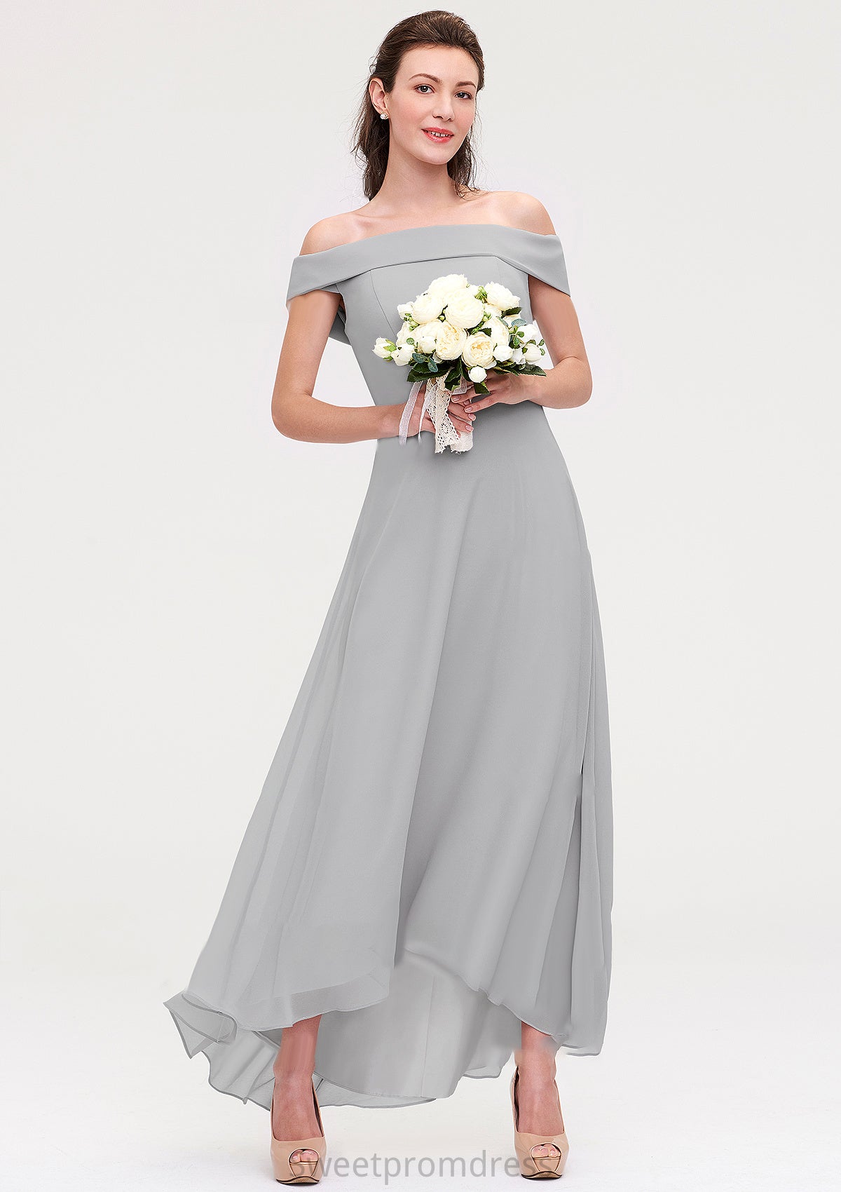 Off-the-Shoulder Sleeveless Asymmetrical Chiffon A-line/Princess Bridesmaid Dresseses Briley DHP0025465