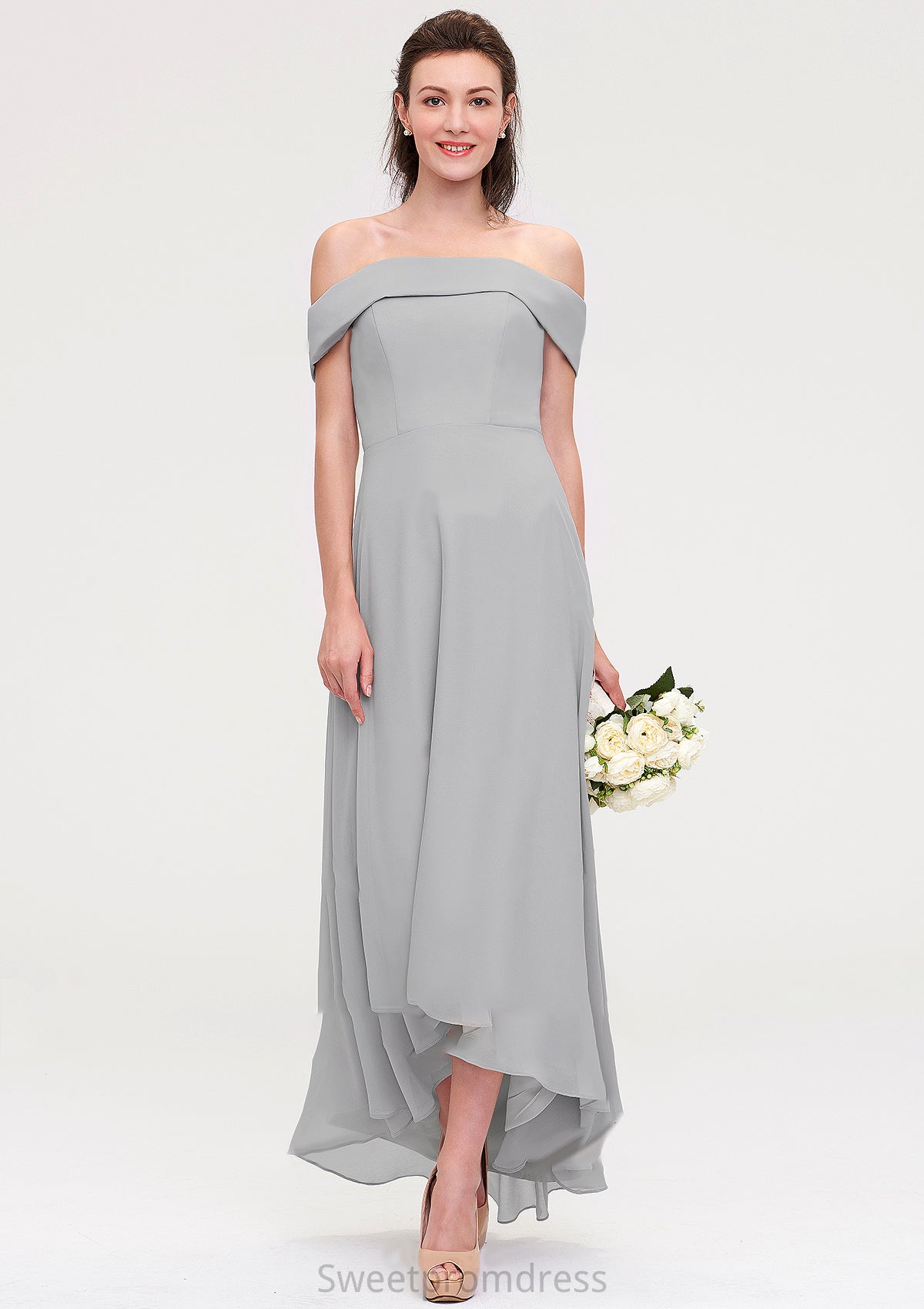 Off-the-Shoulder Sleeveless Asymmetrical Chiffon A-line/Princess Bridesmaid Dresseses Briley DHP0025465