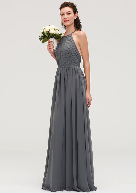 Sleeveless Halter Chiffon A-line/Princess Long/Floor-Length Bridesmaid Dresseses With Pleated Makenzie DHP0025466