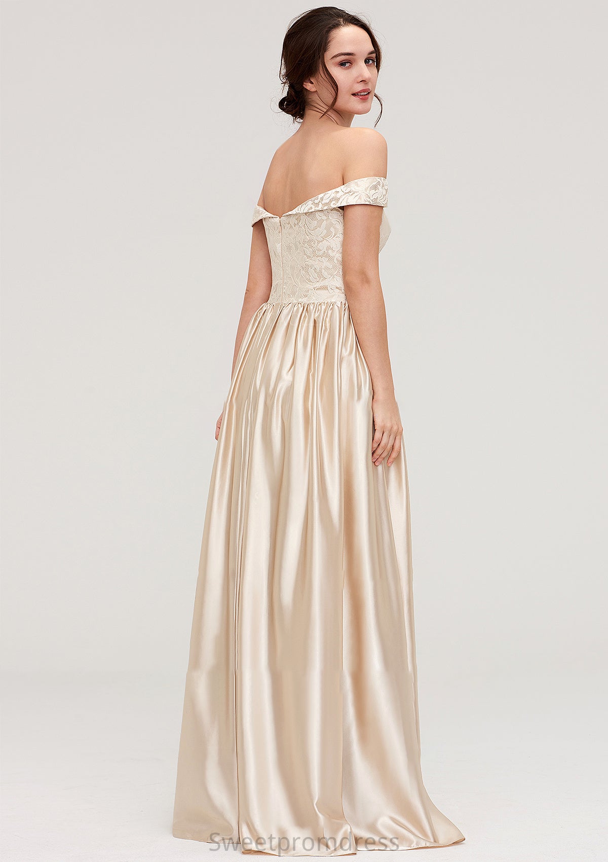 Off-the-Shoulder SleevelessA-line/Princess Charmeuse  Long/Floor-Length Bridesmaid Dresses With Appliqued Eliza DHP0025469