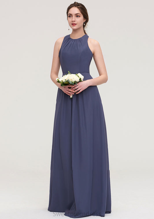 Sleeveless Scoop Neck ong/Floor-Length Chiffon A-line/Princess LStormy Bridesmaid Dresses With Pleated Natalee DHP0025470