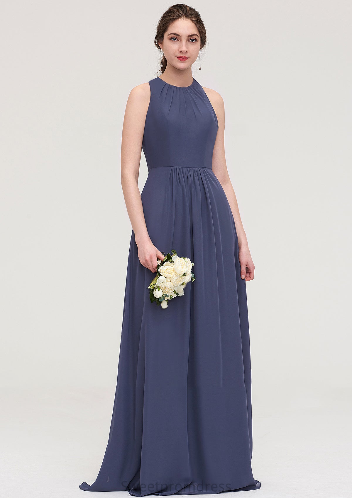 Sleeveless Scoop Neck ong/Floor-Length Chiffon A-line/Princess LStormy Bridesmaid Dresses With Pleated Natalee DHP0025470