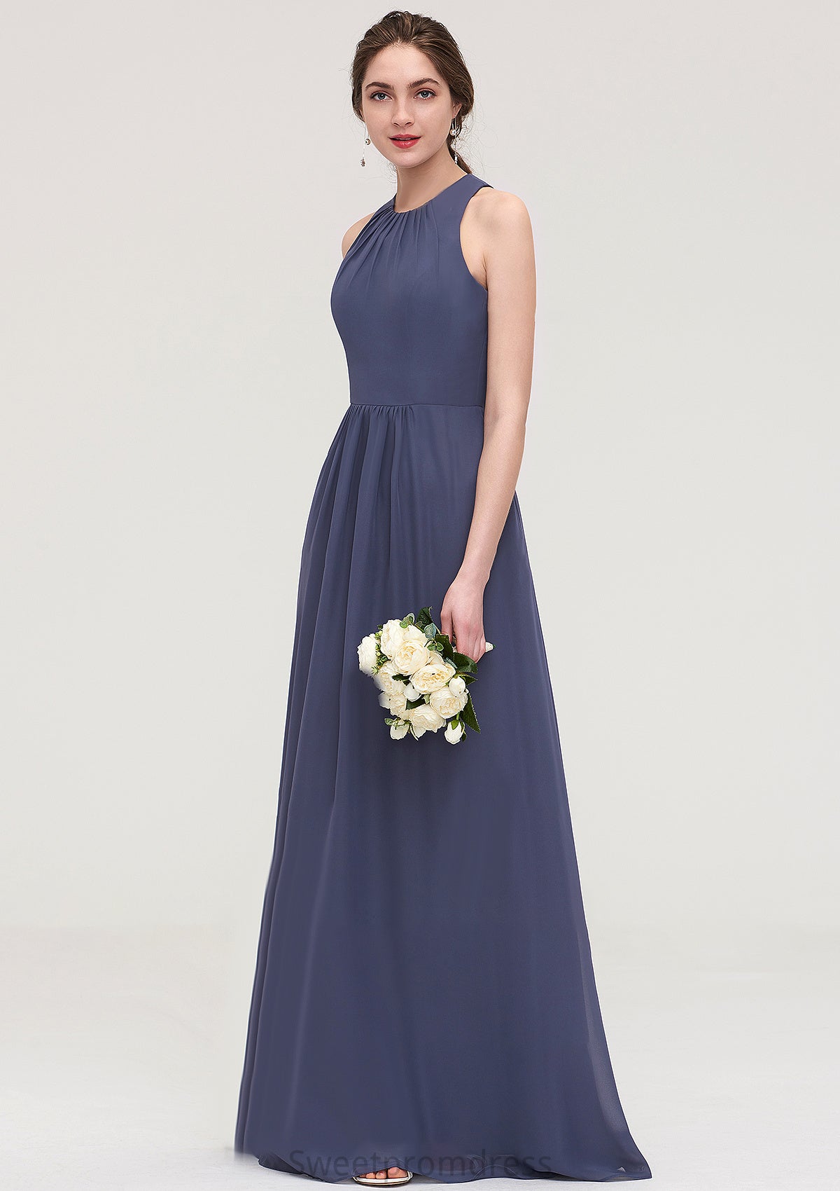 Sleeveless Scoop Neck ong/Floor-Length Chiffon A-line/Princess LStormy Bridesmaid Dresses With Pleated Natalee DHP0025470