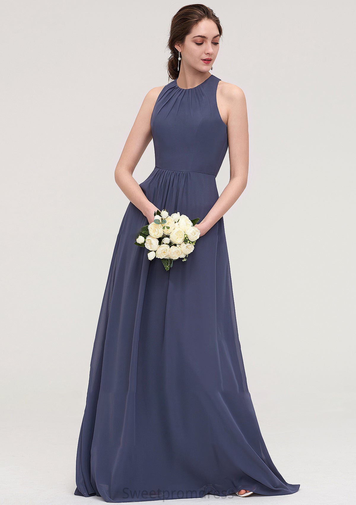 Sleeveless Scoop Neck ong/Floor-Length Chiffon A-line/Princess LStormy Bridesmaid Dresses With Pleated Natalee DHP0025470