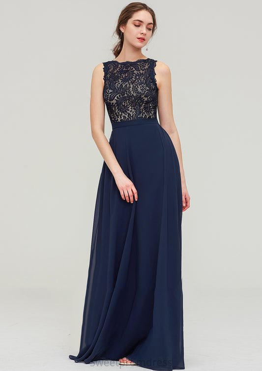 Sleeveless Bateau Long/Floor-Length  Chiffon A-line/Princess Bridesmaid Dresses With Sashes Lace Nora DHP0025471