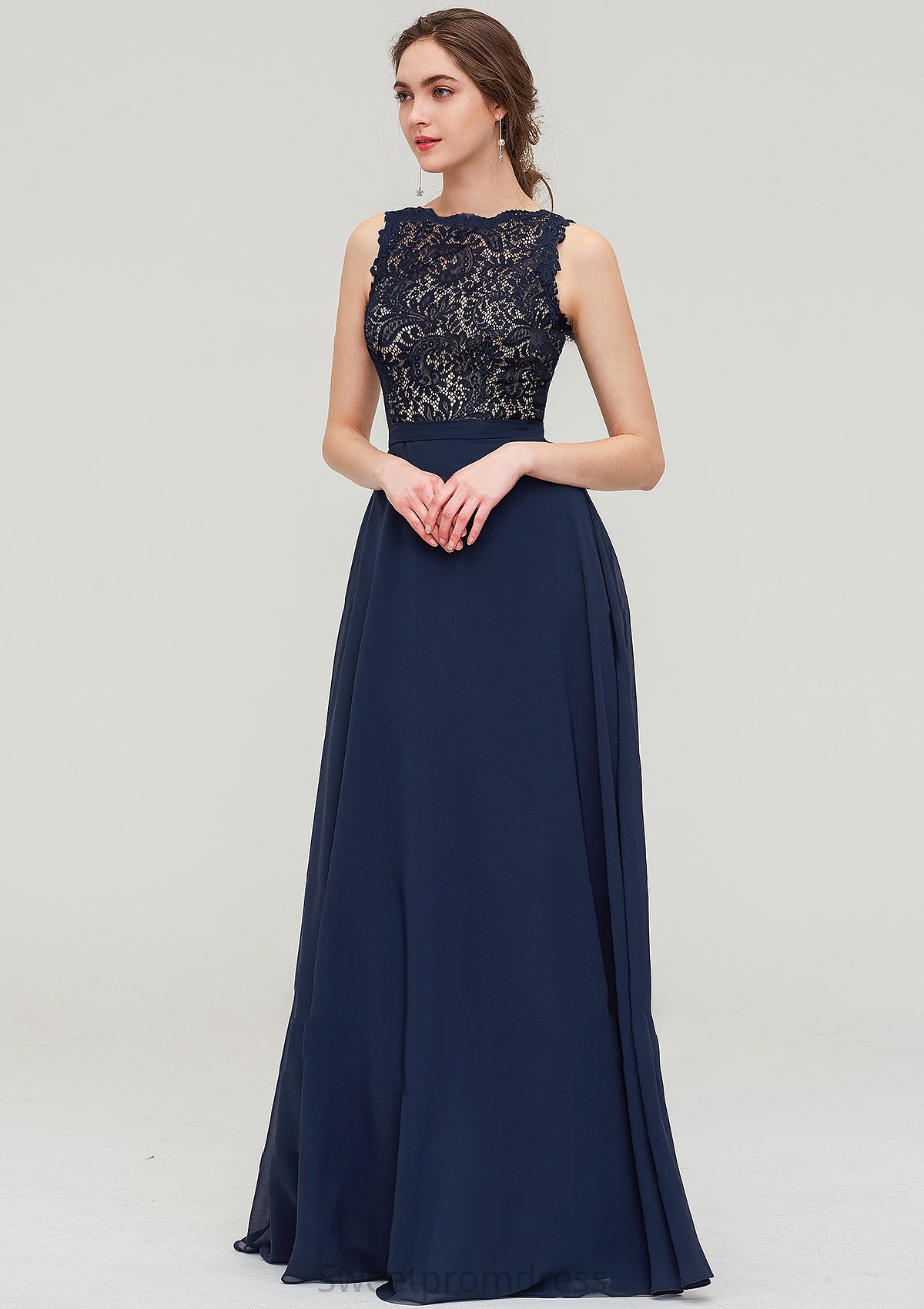 Sleeveless Bateau Long/Floor-Length  Chiffon A-line/Princess Bridesmaid Dresses With Sashes Lace Nora DHP0025471