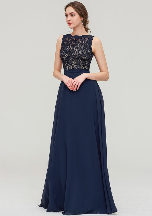 Sleeveless Bateau Long/Floor-Length  Chiffon A-line/Princess Bridesmaid Dresses With Sashes Lace Nora DHP0025471