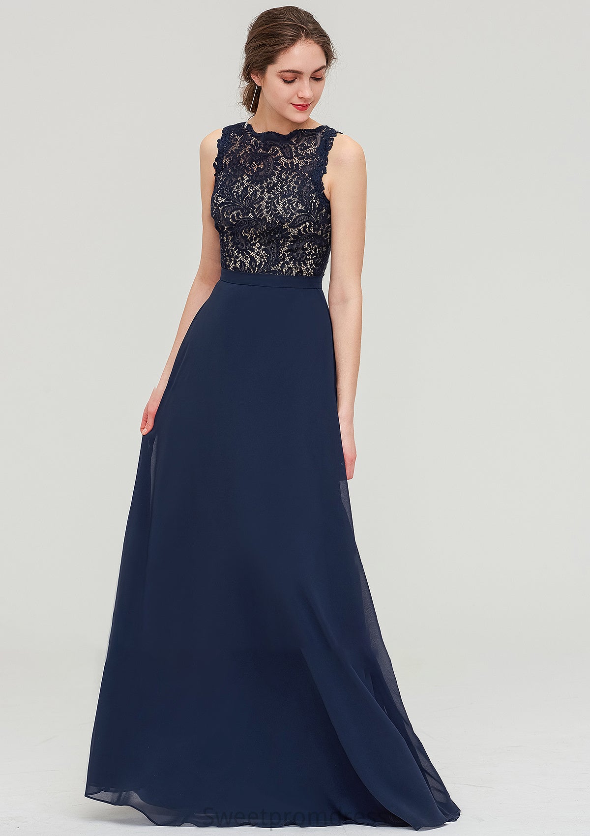 Sleeveless Bateau Long/Floor-Length  Chiffon A-line/Princess Bridesmaid Dresses With Sashes Lace Nora DHP0025471