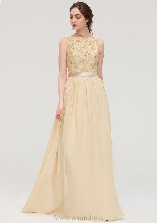 Bateau Sleeveless A-line/Princess Chiffon Long/Floor-Length Bridesmaid Dresses With Sashes Lace Kendra DHP0025472