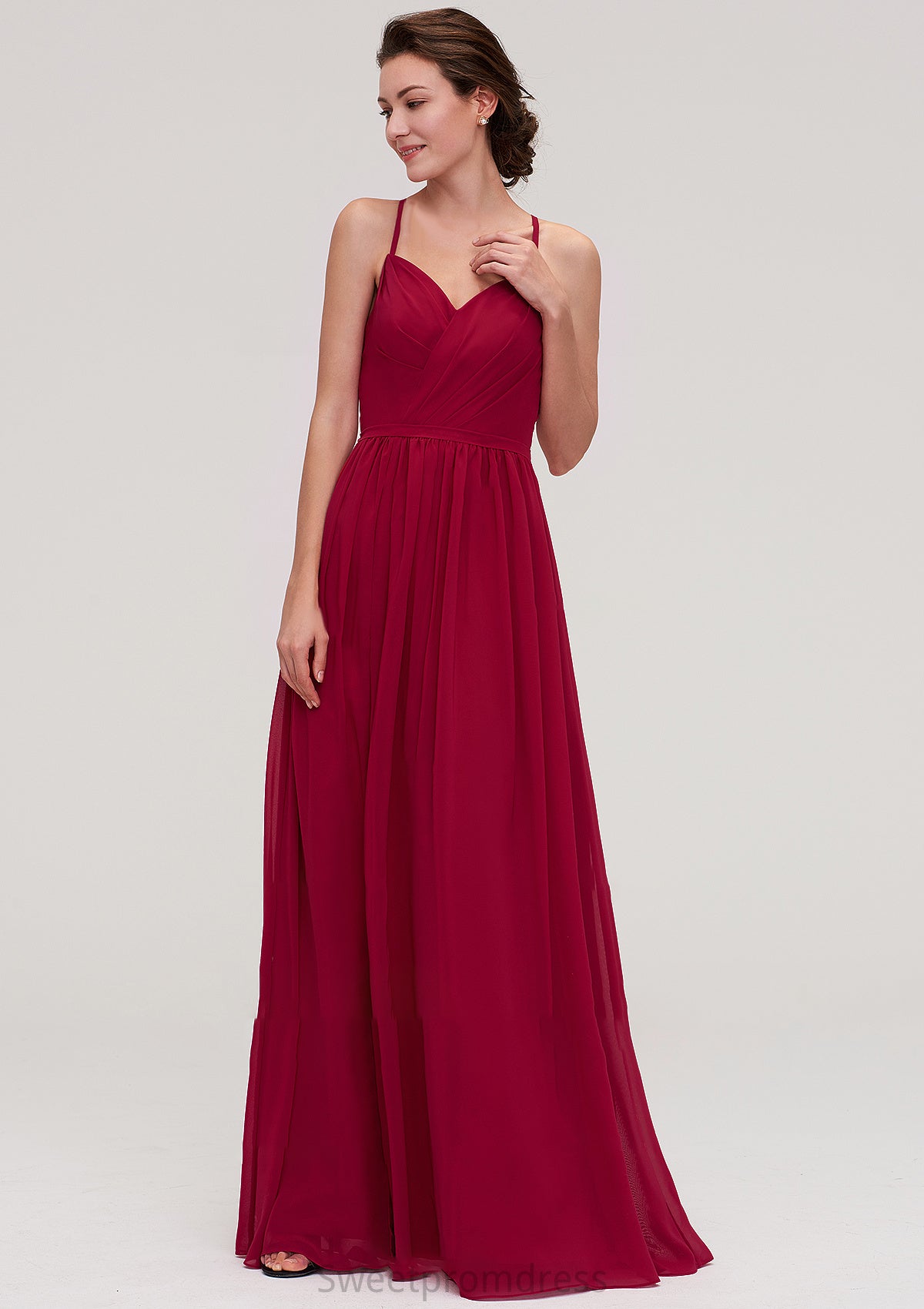 Sleeveless Sweetheart Long/Floor-Length Chiffon A-line/Princess Bridesmaid Dresseses With Split Pleated Samantha DHP0025477