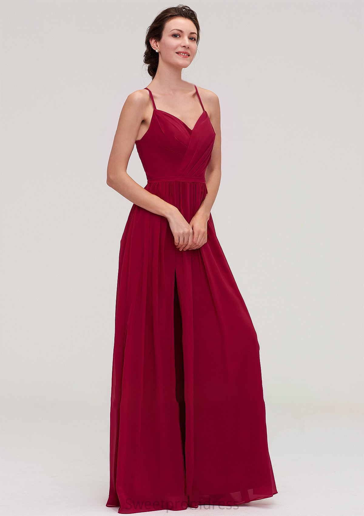 Sleeveless Sweetheart Long/Floor-Length Chiffon A-line/Princess Bridesmaid Dresseses With Split Pleated Samantha DHP0025477