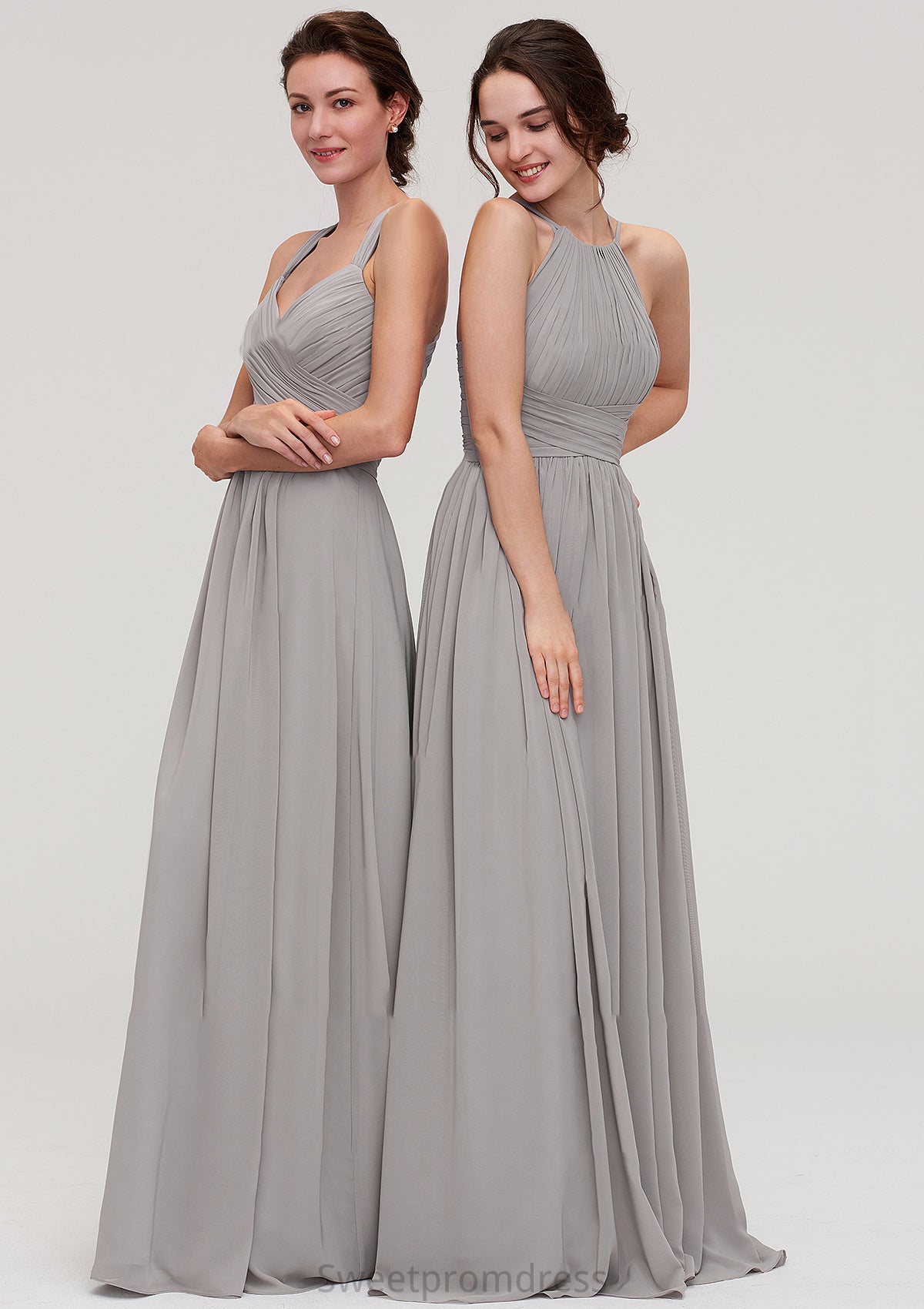 Sleeveless Sweetheart Long/Floor-Length Chiffon A-line/Princess Bridesmaid Dresseses With Pleated Beading Damaris DHP0025478