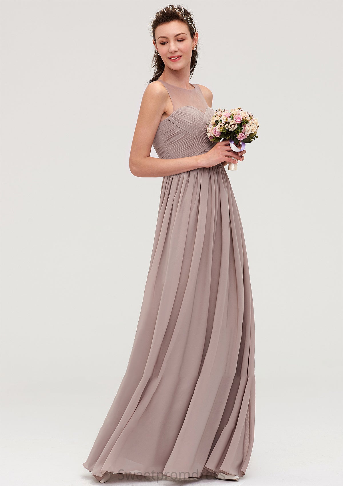 Sleeveless A-line/Princess Chiffon Long/Floor-Length Bridesmaid Dresseses With Pleated Micah DHP0025479