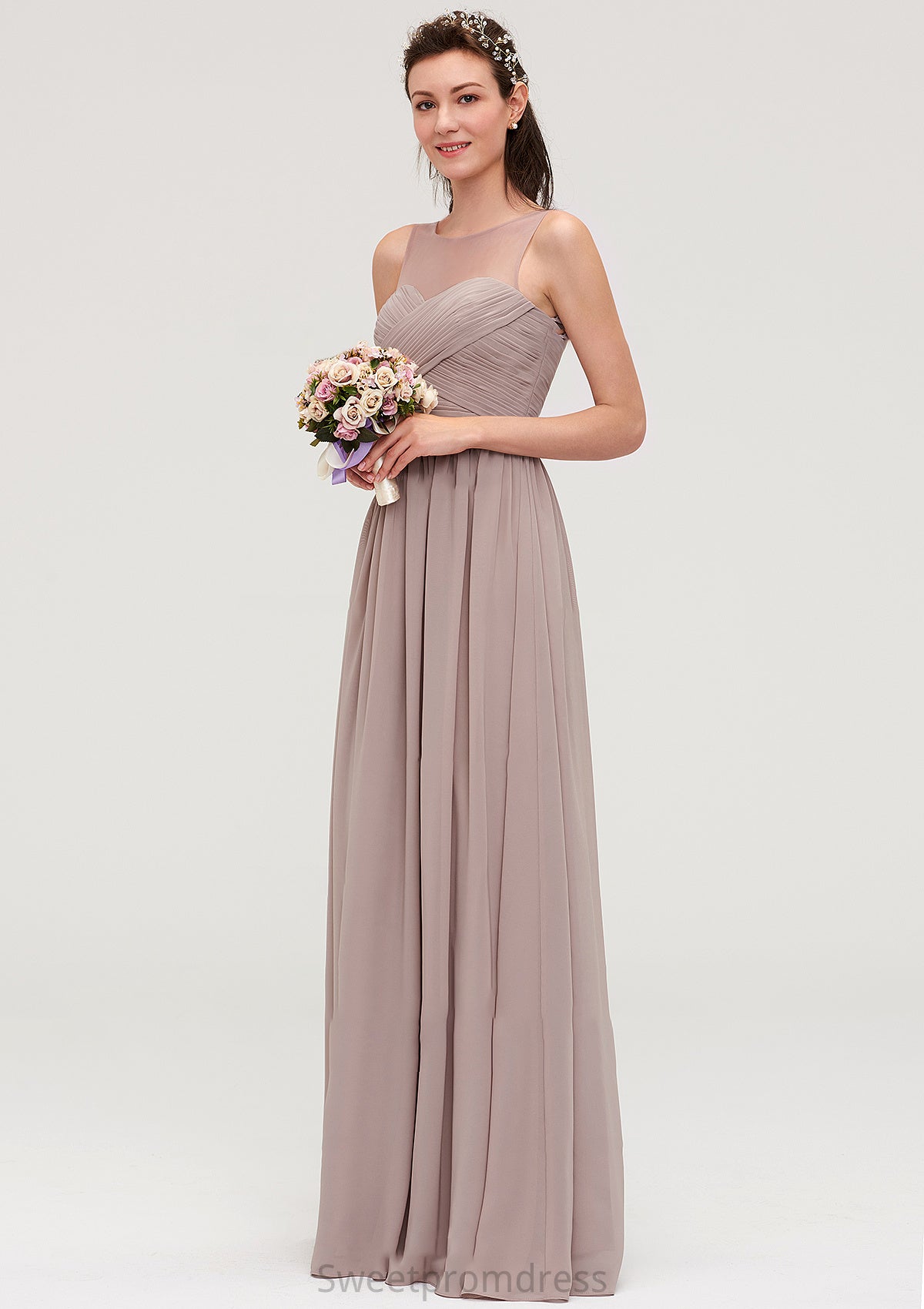 Sleeveless A-line/Princess Chiffon Long/Floor-Length Bridesmaid Dresseses With Pleated Micah DHP0025479