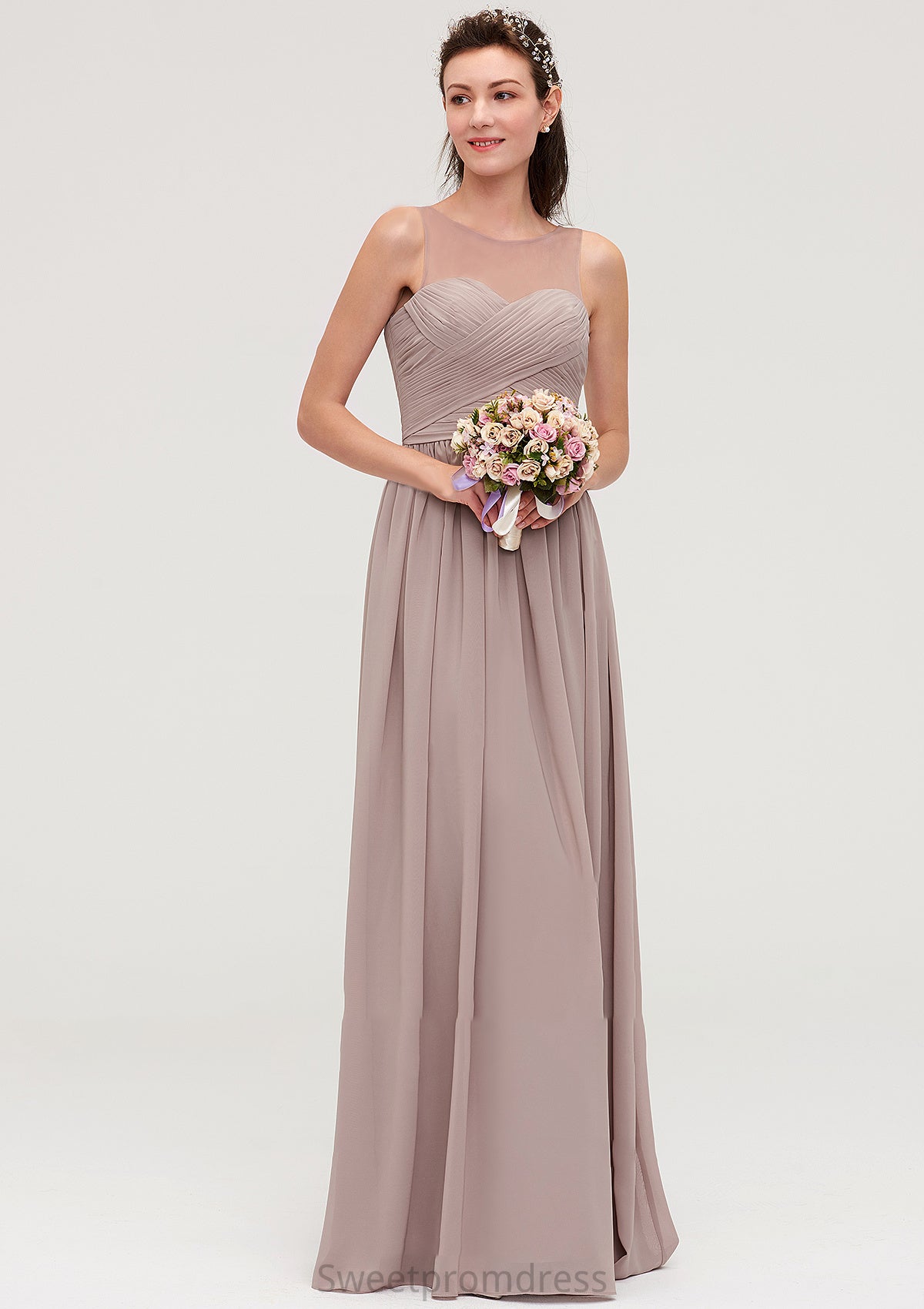 Sleeveless A-line/Princess Chiffon Long/Floor-Length Bridesmaid Dresseses With Pleated Micah DHP0025479