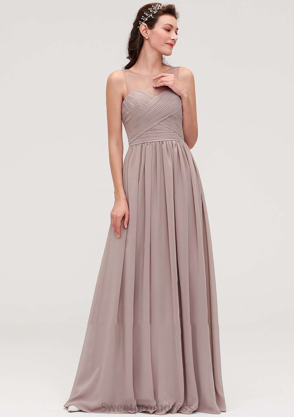 Sleeveless A-line/Princess Chiffon Long/Floor-Length Bridesmaid Dresseses With Pleated Micah DHP0025479