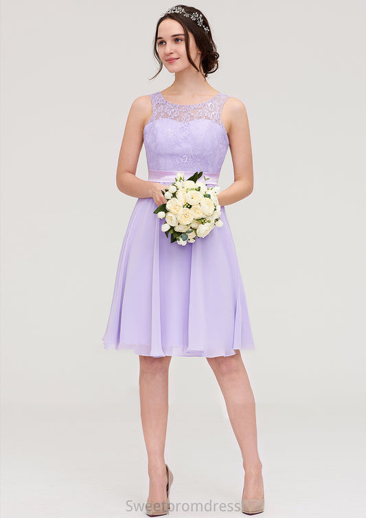 Sleeveless Knee-Length Chiffon A-line/Princess Bridesmaid Dresses With Sashes Lace Mary DHP0025481