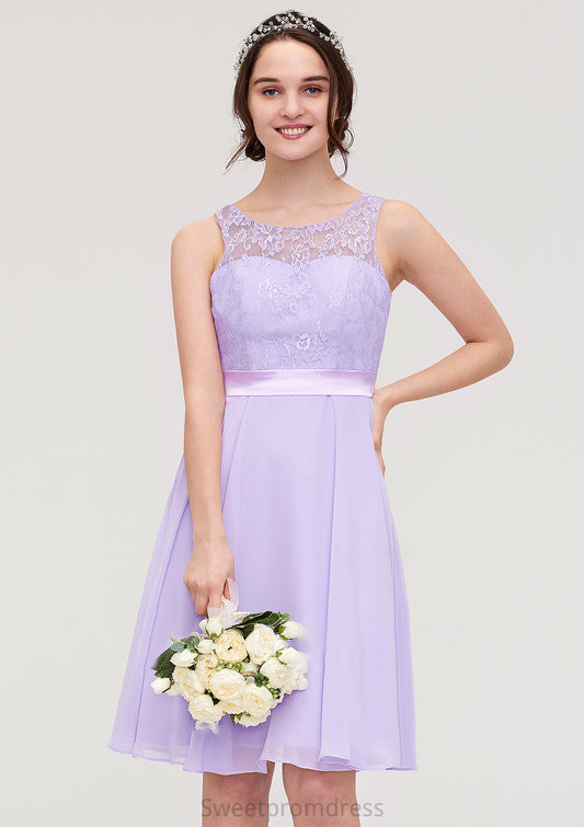 Sleeveless Knee-Length Chiffon A-line/Princess Bridesmaid Dresses With Sashes Lace Mary DHP0025481