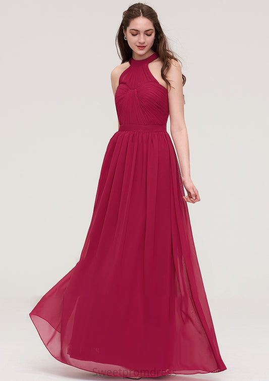 Halter Sleeveless Long/Floor-Length Chiffon A-line/Princess Bridesmaid Dresses With Pleated Aubrie DHP0025483