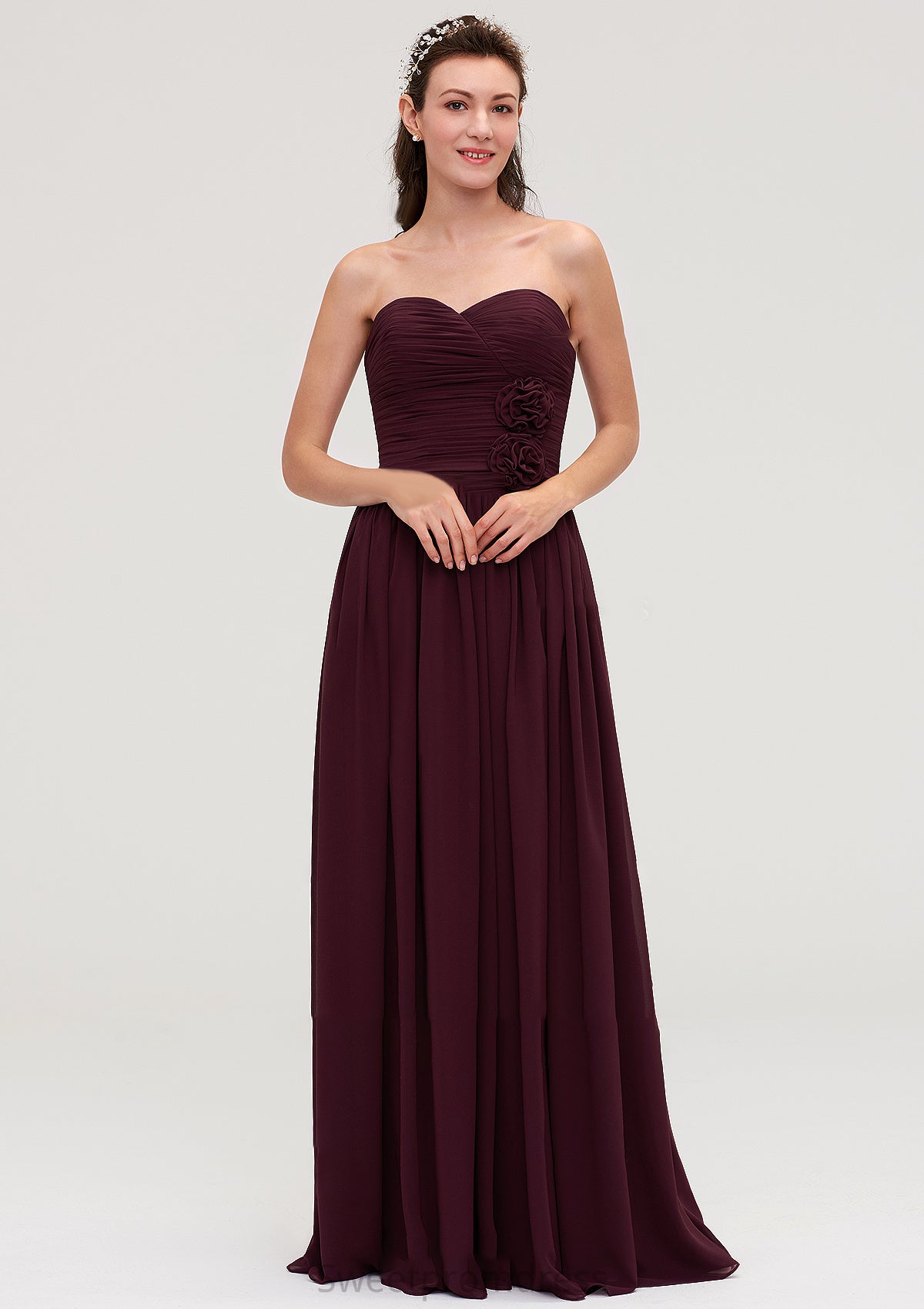 Sweetheart Sleeveless Long/Floor-Length Chiffon A-line/Princess Bridesmaid Dresses With Pleated Delaney DHP0025490