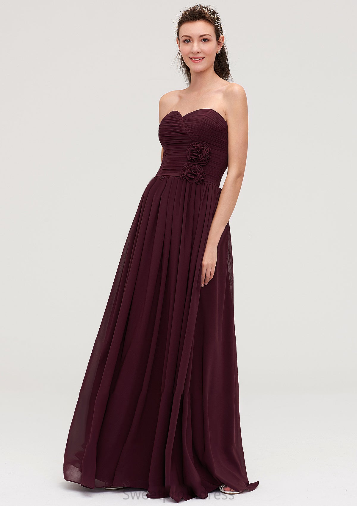 Sweetheart Sleeveless Long/Floor-Length Chiffon A-line/Princess Bridesmaid Dresses With Pleated Delaney DHP0025490