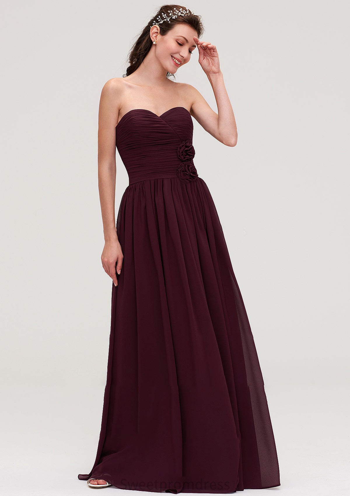 Sweetheart Sleeveless Long/Floor-Length Chiffon A-line/Princess Bridesmaid Dresses With Pleated Delaney DHP0025490