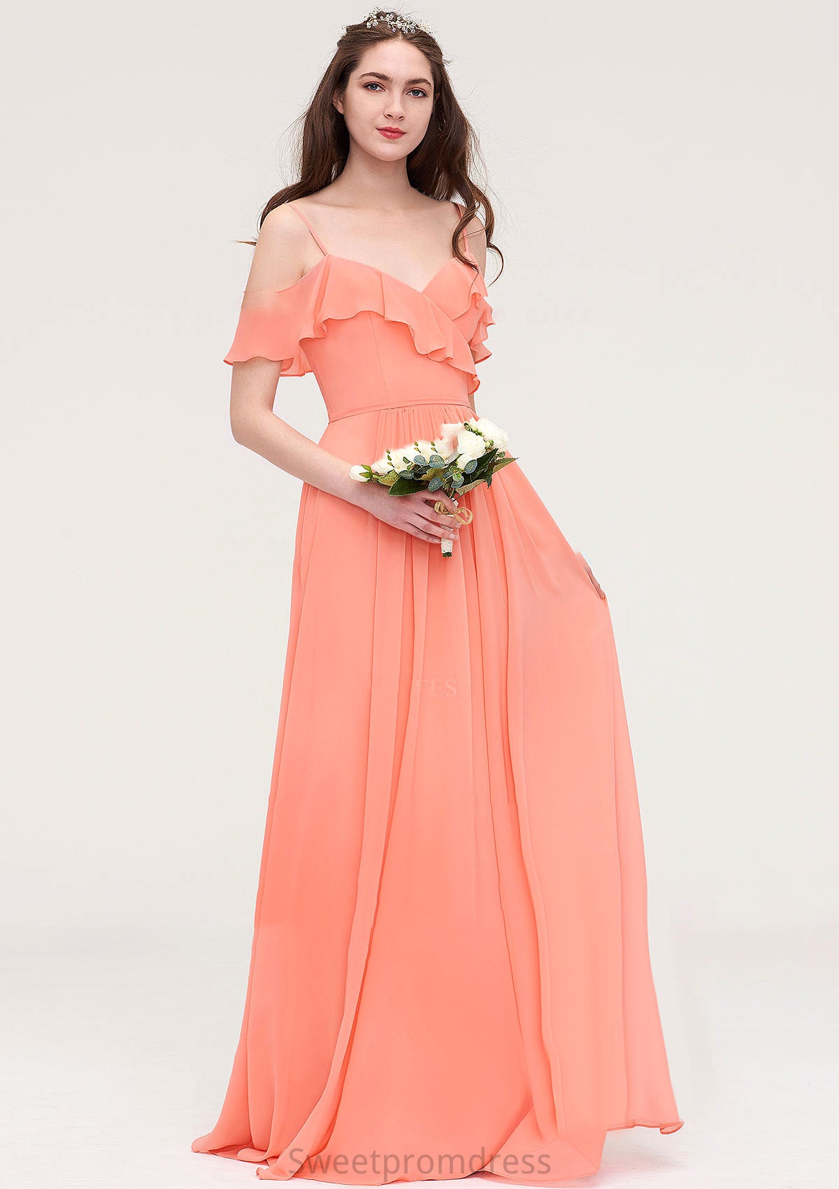 Sleeveless Sweetheart Long/Floor-Length Chiffon A-line/Princess Bridesmaid Dresses With Pleated Cecilia DHP0025492