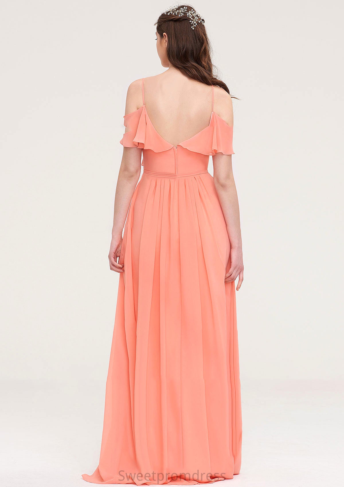 Sleeveless Sweetheart Long/Floor-Length Chiffon A-line/Princess Bridesmaid Dresses With Pleated Cecilia DHP0025492