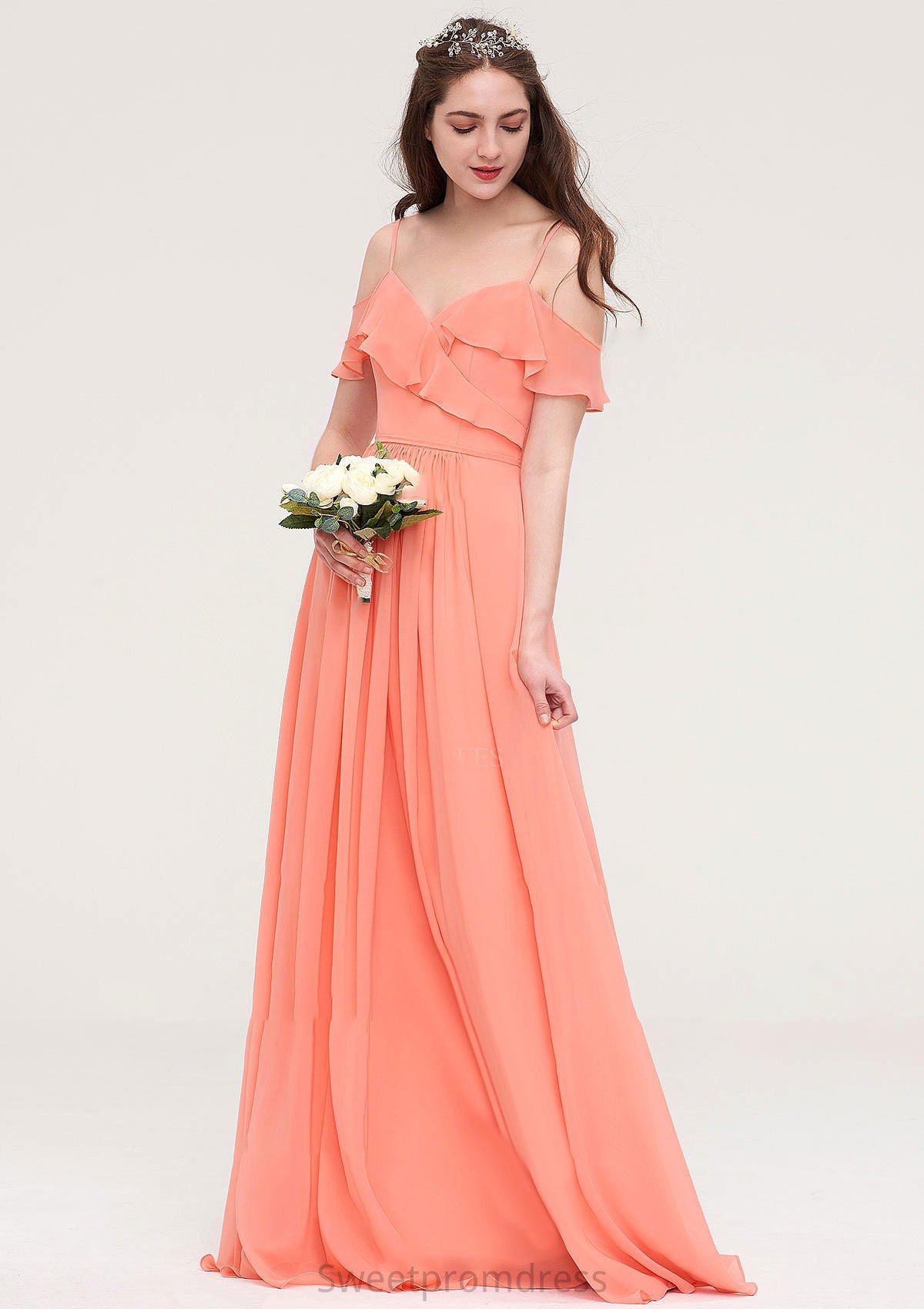 Sleeveless Sweetheart Long/Floor-Length Chiffon A-line/Princess Bridesmaid Dresses With Pleated Cecilia DHP0025492