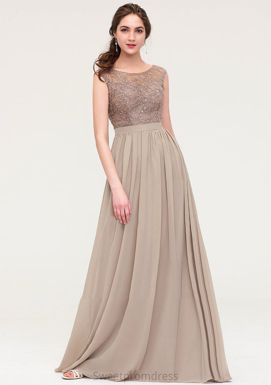 Sleeveless Scoop Neck Long/Floor-Length Chiffon A-line/Princess Bridesmaid Dresses With Sequins Beading Lace Pleated Kendra DHP0025493