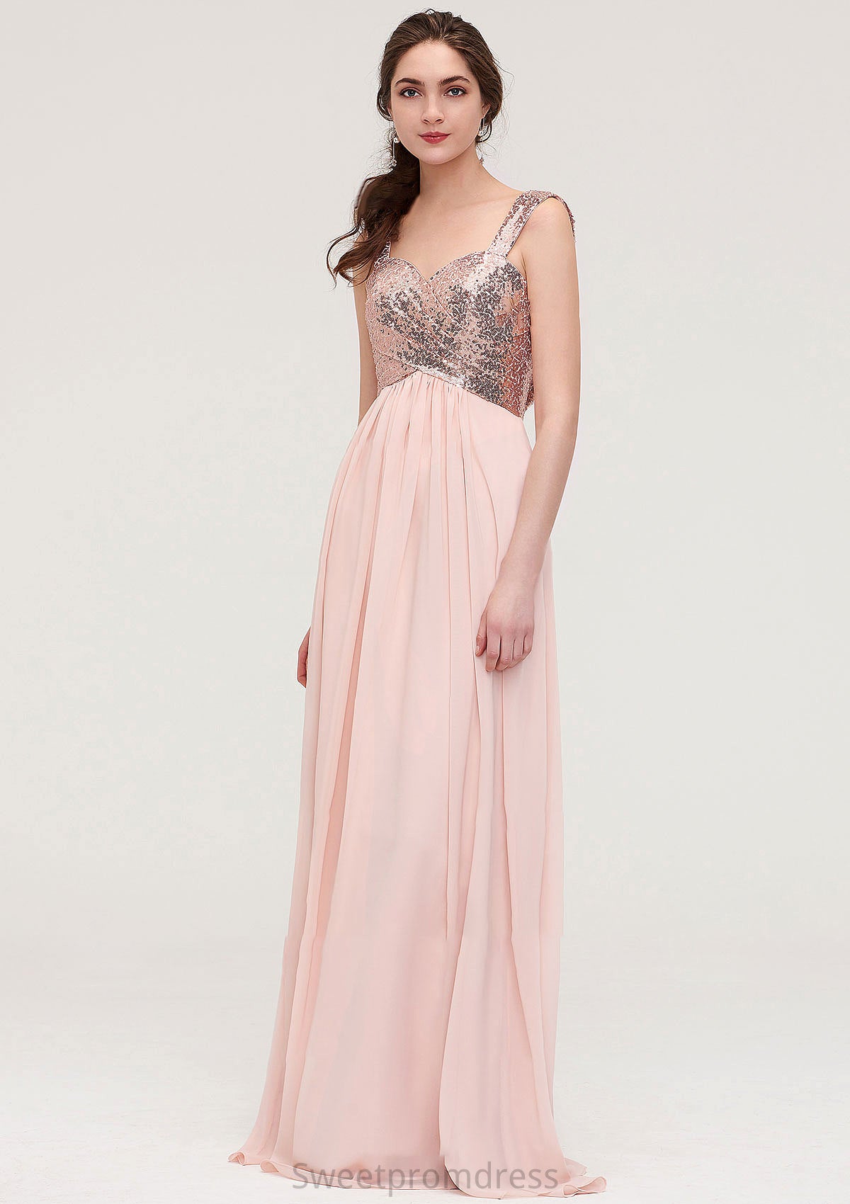 Sleeveless Long/Floor-Length Sweetheart A-line/Princess Chiffon Bridesmaid Dresses With Pleated Sequins Hadassah DHP0025494