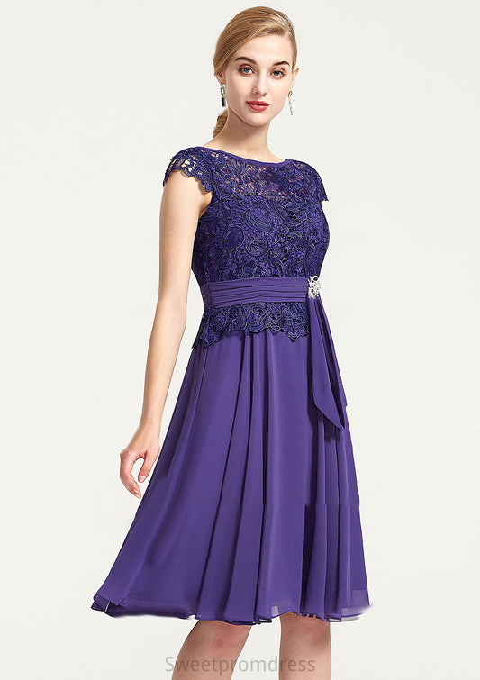 Sleeveless Bateau Knee-Length A-line/Princess Chiffon Bridesmaid Dresses With Rhinestone Appliqued Sashes Addisyn DHP0025496