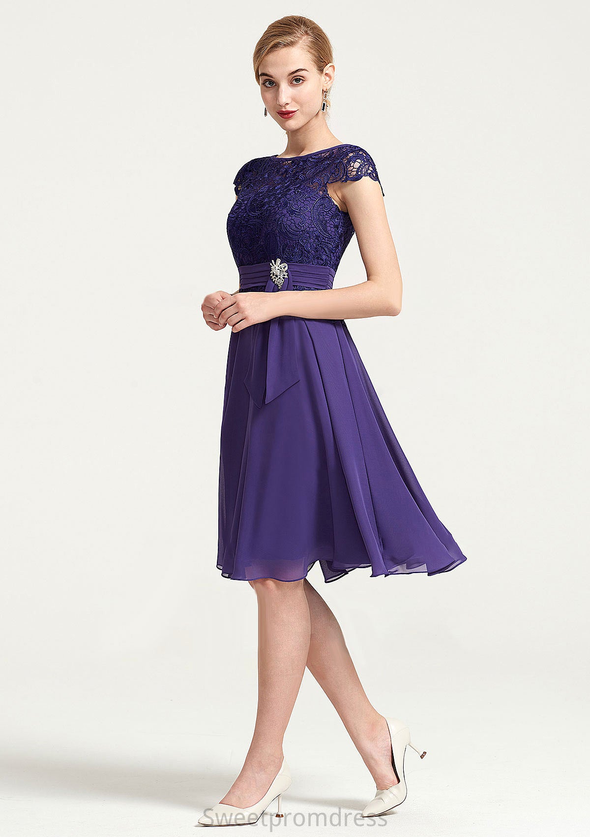 Sleeveless Bateau Knee-Length A-line/Princess Chiffon Bridesmaid Dresses With Rhinestone Appliqued Sashes Addisyn DHP0025496