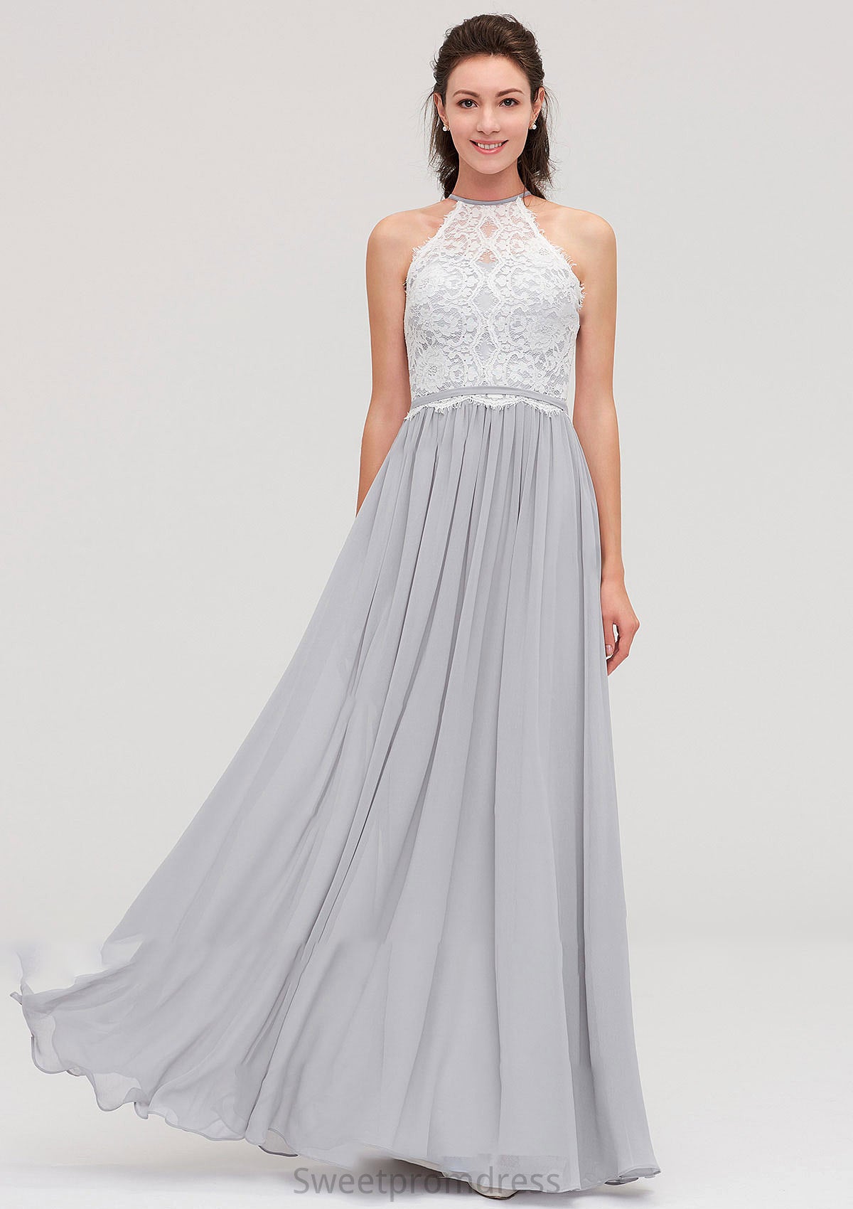 Sleeveless Scoop Neck A-line/Princess Chiffon Long/Floor-Length Bridesmaid Dresseses With Lace Ellie DHP0025497