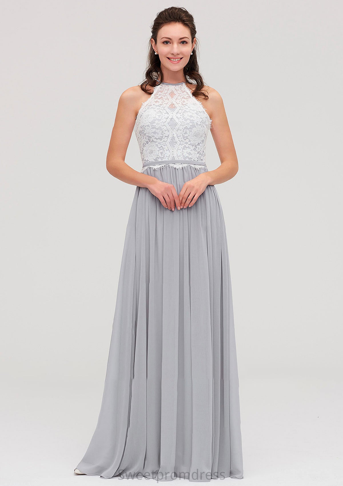 Sleeveless Scoop Neck A-line/Princess Chiffon Long/Floor-Length Bridesmaid Dresseses With Lace Ellie DHP0025497