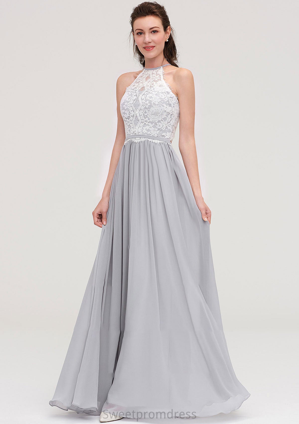 Sleeveless Scoop Neck A-line/Princess Chiffon Long/Floor-Length Bridesmaid Dresseses With Lace Ellie DHP0025497