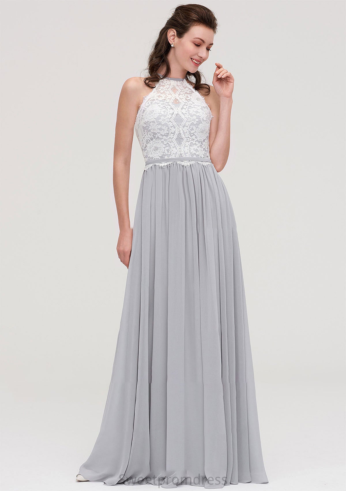 Sleeveless Scoop Neck A-line/Princess Chiffon Long/Floor-Length Bridesmaid Dresseses With Lace Ellie DHP0025497