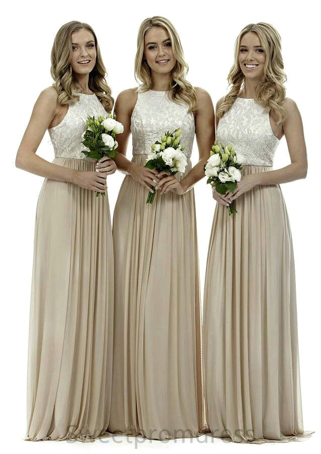 Bateau A-Line/Princess Long/Floor-Length Chiffon Bridesmaid Dresses With Lace Mariela DHP0025503