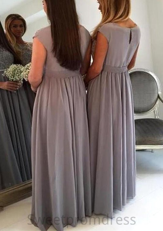 Bateau A-Line/Princess Long/Floor-Length Chiffon Bridesmaid Dresses With Appliqued Micaela DHP0025517