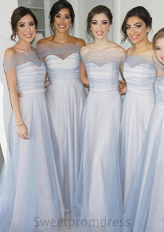 Off-The-Shoulder A-Line/Princess Long/Floor-Length Tulle Bridesmaid Dresses Sandy DHP0025532