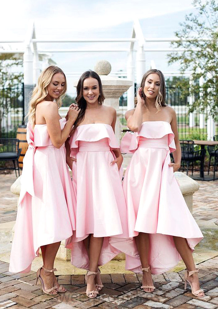 Sleeveless Strapless Asymmetrical A-line/Princess Satin Bridesmaid Dresseses With Bowknot Ruffles Bria DHP0025539